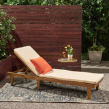 Nadine Outdoor Acacia Wood Chaise Lounge and Cushion Set, Teak and Cream Noble House