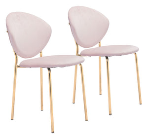 Zuo Modern Clyde 100% Polyester, Plywood, Steel Modern Commercial Grade Dining Chair Set - Set of 2 Pink, Gold 100% Polyester, Plywood, Steel