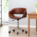 Brinson Mid-Century Modern Upholstered Swivel Office Chair, Cognac Brown and Walnut  Noble House