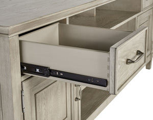 Newport 74" Beige TV Console - Handcrafted Poplar & White Oak, Stylish Storage & Cable Management