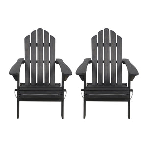 Hollywood Outdoor Acacia Wood Foldable Adirondack Chairs (Set of 2), Dark Gray