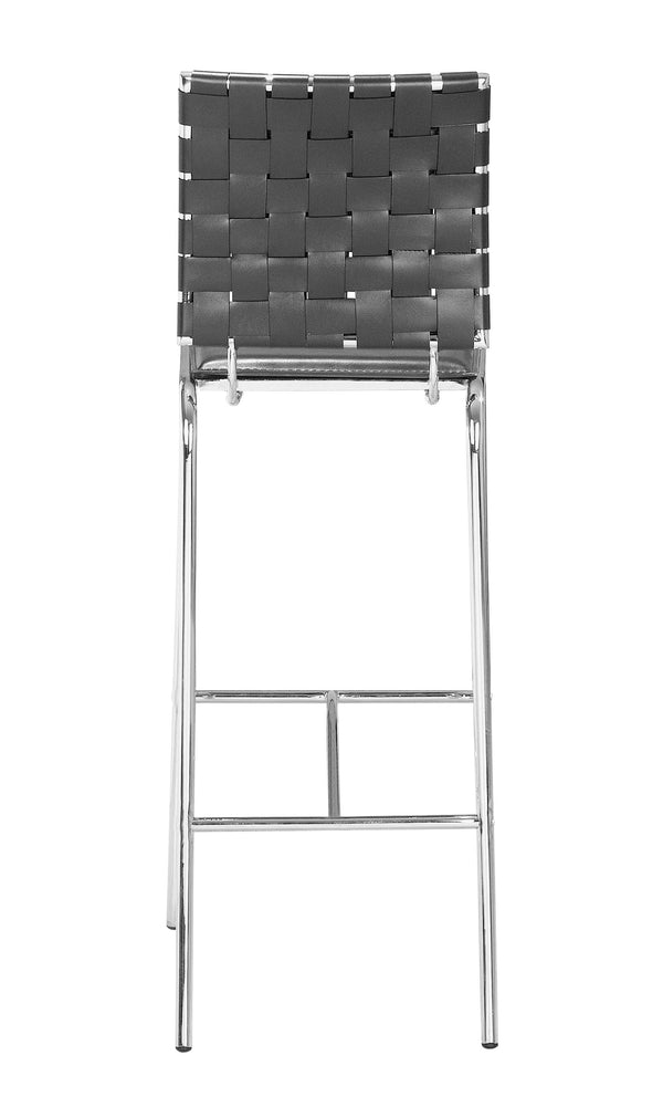 Zuo Modern Criss 100% Polyurethane, Steel Modern Commercial Grade Barstool Set - Set of 2 Black, Chrome 100% Polyurethane, Steel