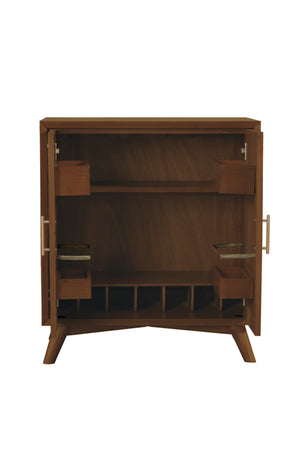 Alpine Furniture Flynn Small Bar Cabinet, Walnut 966WAL-17 Walnut Mahogany Solids & Veneer 32 x 19 x 36