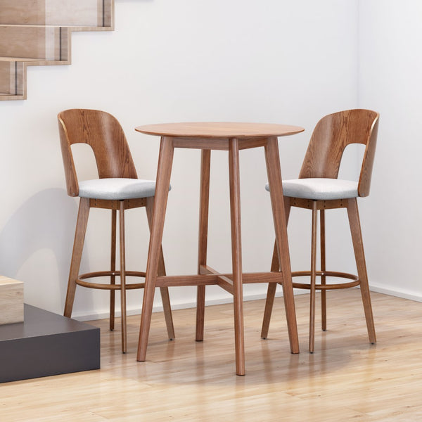 Zuo Modern Anton 100% Polyester, MDF, Rubberwood Scandinavian Commercial Grade Barstool Set - Set of 2 Walnut, Light Gray 100% Polyester, MDF, Rubberwood