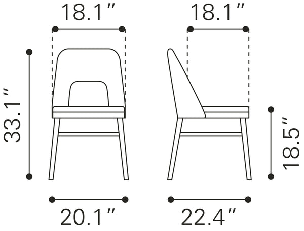 Zuo Modern Iago 100% Polyester, Rubberwood Scandinavian Commercial Grade Dining Chair Set - Set of 2 Light Gray, Walnut 100% Polyester, Rubberwood