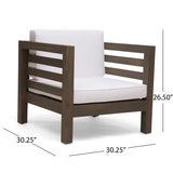 Oana Outdoor 6 Seater Acacia Wood Sectional Sofa and Club Chair Set, Gray Finish and White Noble House