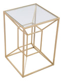 Zuo Modern Canyon Tempered Glass, Steel Glam Commercial Grade Side Table Gold, Clear Tempered Glass, Steel