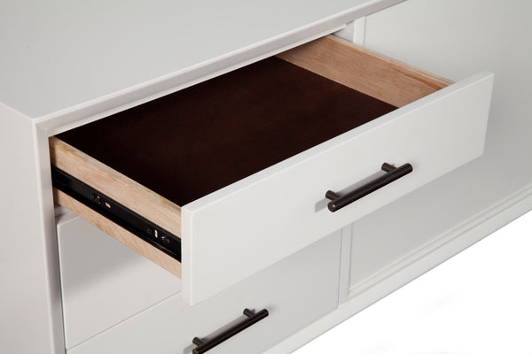 Alpine Furniture Flynn Large TV Console, White 966-W-10 White Mahogany Solids & Okoume Veneer 64 x 19 x 27