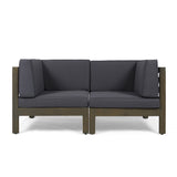 Oana Outdoor Modular Acacia Wood Loveseat with Cushions, Gray and Dark Gray Noble House