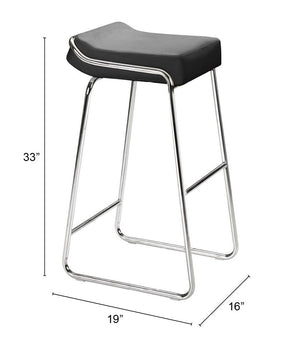 Zuo Modern Wedge 100% Polyurethane, Plywood, Steel Modern Commercial Grade Barstool Set - Set of 2 Black, Chrome 100% Polyurethane, Plywood, Steel