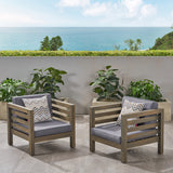 Oana Outdoor Acacia Wood Club Chairs with Cushions, Gray Finish and Dark Gray Noble House