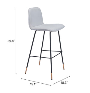 Zuo Modern Gironde 100% Polyester, Plywood, Steel Modern Commercial Grade Barstool Light Gray, Black, Gold 100% Polyester, Plywood, Steel