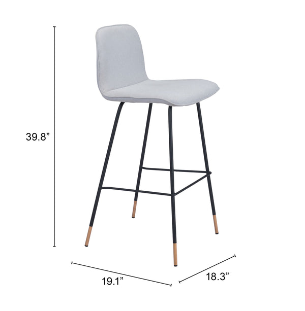Zuo Modern Gironde 100% Polyester, Plywood, Steel Modern Commercial Grade Barstool Light Gray, Black, Gold 100% Polyester, Plywood, Steel