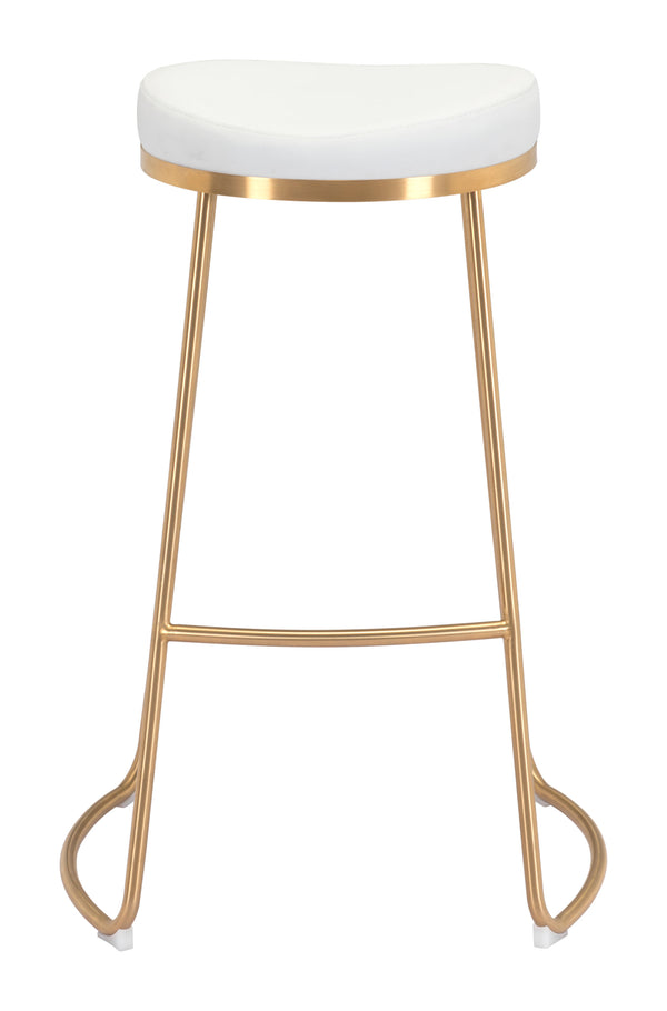 Zuo Modern Bree 100% Polyurethane, Plywood, Stainless Steel Modern Commercial Grade Barstool Set - Set of 2 White, Gold 100% Polyurethane, Plywood, Stainless Steel