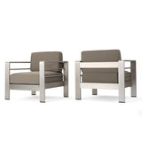 Cape Coral Outdoor Aluminum Khaki Club Chairs with Khaki Water Resistant Fabric Cushions Noble House