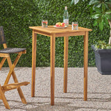 Polaris Outdoor Minimalist Acacia Wood Square Bar Table - Teak Finish Noble House