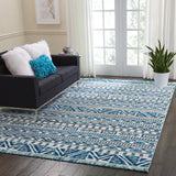 Nourison Kamala DS503 Tribal Machine Made Power-loomed Indoor only Area Rug Ivory/Blue 7'10" x 10'6" 99446407610