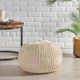 Hortense Modern Knitted Cotton Round Pouf, Ivory Noble House