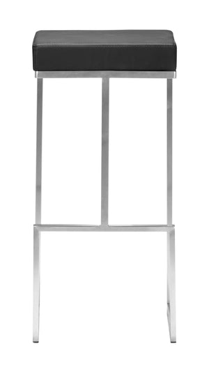 Zuo Modern Darwen 100% Polyurethane, Plywood, Stainless Steel Modern Commercial Grade Barstool Set - Set of 2 Black, Silver 100% Polyurethane, Plywood, Stainless Steel