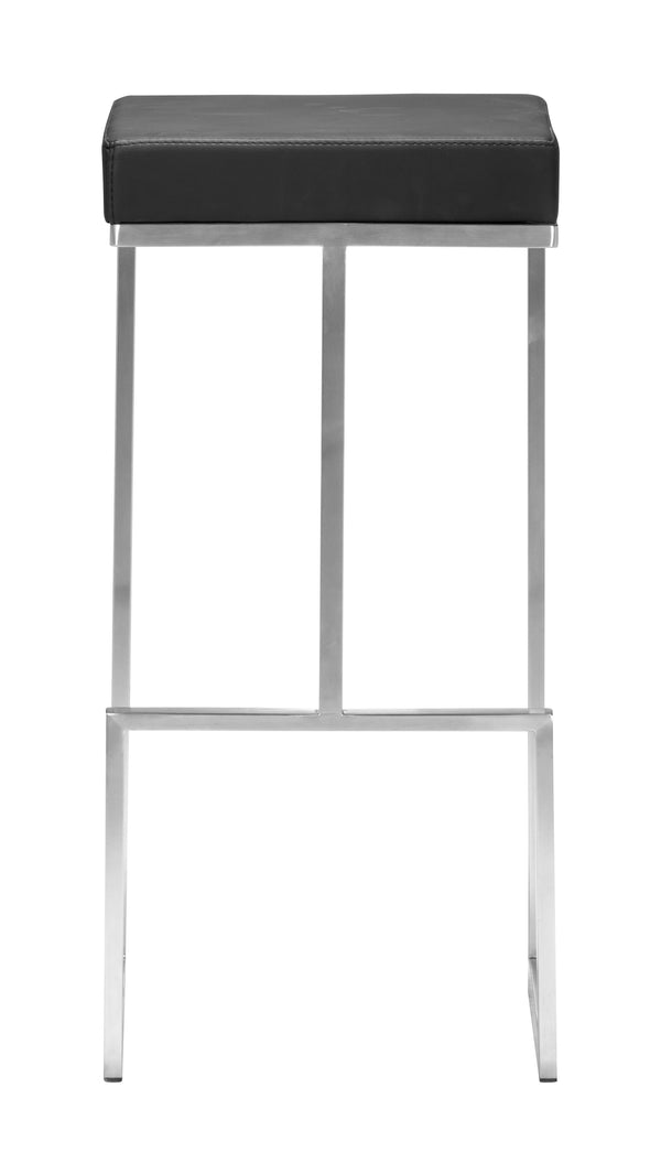 Zuo Modern Darwen 100% Polyurethane, Plywood, Stainless Steel Modern Commercial Grade Barstool Set - Set of 2 Black, Silver 100% Polyurethane, Plywood, Stainless Steel