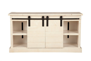 Vintage Barn Door TV Console - Rustic White Fir Media Stand with Ample Storage & Wire Management
