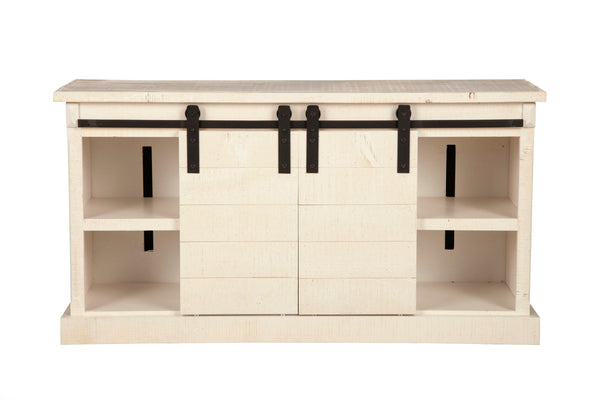 Vintage Barn Door TV Console - Rustic White Fir Media Stand with Ample Storage & Wire Management