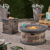 Chesney Outdoor 32" Round Light Weight Concrete Fire Pit - 40,000 BTU, Mixed Brown Noble House