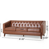 Ovando Contemporary Upholstered 3 Seater Sofa, Cognac Brown and Espresso Noble House