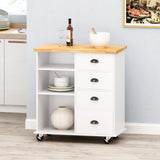 Provence Contemporary Kitchen Cart with Wheels, White and Natural Noble House