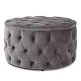 Zelfa Modern Glam Tufted Velvet Round Ottoman, Gray and Black Noble House