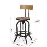 Ximen Modern Industrial Firwood Adjustable Height Swivel Barstools, Natural and Black Brushed Silver Noble House