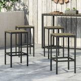Noble House Elkhart Outdoor Modern Industrial Acacia Wood Bar Stools (Set of 4), Gray and Black