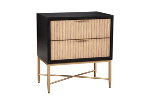 Larsen Nightstand in Black with Gold Accents, Textured Drawers & Felt Lining for Stylish Storage