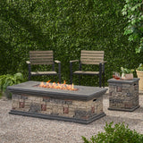 Chesney Outdoor 56" Rectangular Light Weight Concrete Fire Pit - 50,000 BTU, Mixed Brown Noble House