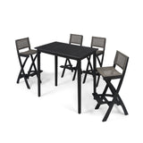 Polaris Outdoor 45" Rectangular 5 Piece Wood and Wicker Bar Height  Set, Dark Gray Finish and Brown Noble House