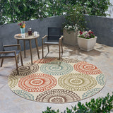 Seastar Outdoor 7'10" Round Medallion Area Rug, Ivory and Multi Noble House