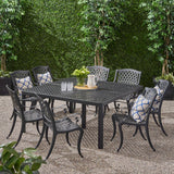 Aviary Outdoor Aluminum 8 Seater Dining Set, Antique Matte Black Noble House