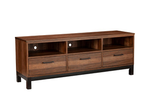 Weston Rustic Pine TV Console with Mahogany, English Dovetail Drawers & Metal Glides – Stylish Storage!