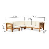Oana Outdoor V-Shaped Sectional Sofa Set - 5-Seater - Acacia Wood - Outdoor Cushions - Teak and Beige Noble House