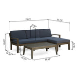 Grenada Outdoor Mid-Century Modern 3 Seater Acacia Wood Sectional Sofa with Coffee Table and Ottoman, Gray and Dark Gray Noble House