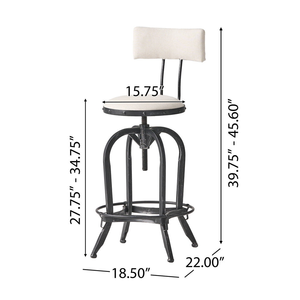 Noble House Vlippu Modern Industrial Upholstered Adjustable Height Swivel Barstool, Off-White and Antique Black Brushed Silver