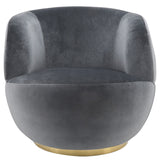 Contemporary Velveteen Swivel Chair With Gold Base, Gray