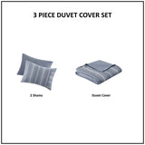 Beautyrest Kent Casual 3 Piece Striped Herringbone Oversized Duvet Cover Set Blue Full/Queen BR12-3858