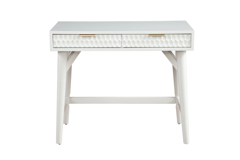 White Pearl Mini Desk - Elegant Mahogany with Textured Drawers, Gold Hardware & Felt Lining