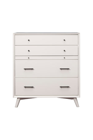 Alpine Furniture Flynn Mid Century Modern 4 Drawer Multifunction Chest w/Pull Out Tray, White 966-W-05 White Mahogany Solids & Okoume Veneer 38 x 18 x 43