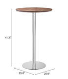 Zuo Modern Bergen MDF, Stainless Steel Modern Commercial Grade Bar Table Walnut, Chrome MDF, Stainless Steel