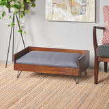 Bonneville Mid Century Modern Ped Bed with Acacia Wood Frame, Dark Oak and Dark Gray Noble House