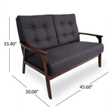 Aries Mid Century 3 Piece 5 Seater Fabric Sofa Set, Black Noble House