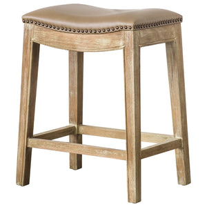 Elmo Bonded Leather Counter Stool Vintage Taupe, Beige, Weathered Smoke Legs 358625B-V02-WSKD New Pacific Direct