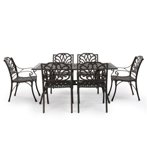 Noble House Alfresco Outdoor 7 Piece Bronze Cast Aluminum Rectangular Dining Set